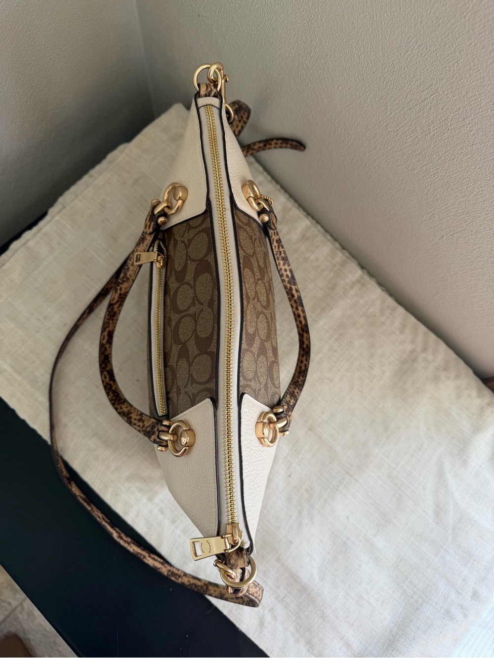 Coach Kacey White Snakeskin Satchel Crossbody Bag In Blocked Signature Canvas - Picture 10 of 15